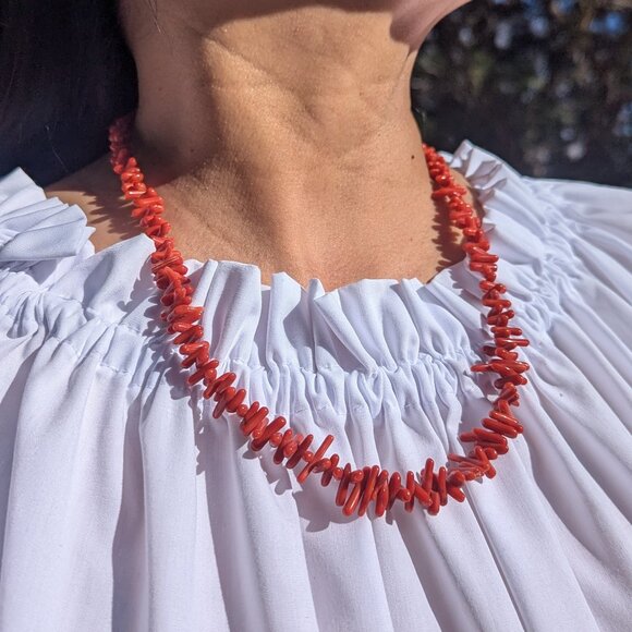 Vintage Coral Necklace Handmade Native American Navajo Jewelry Silver ***‎ - Picture 1 of 13
